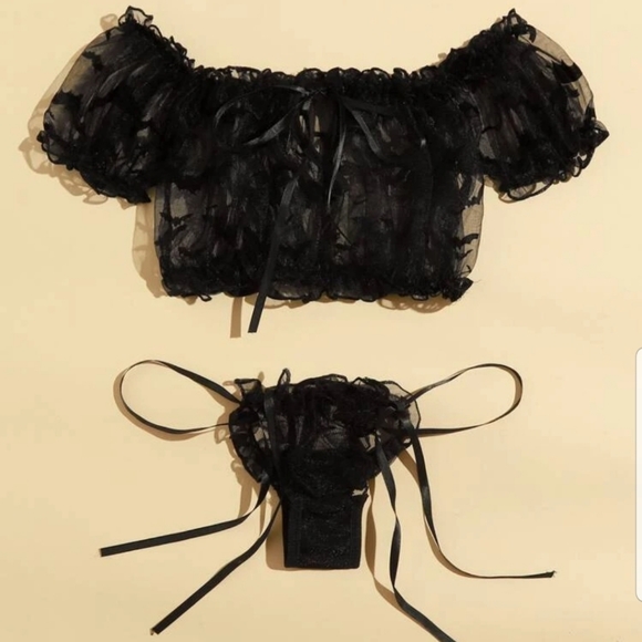 Intimates Sleepwear Halloween Bat Print Lace Bardot Lingerie Set Poshmark